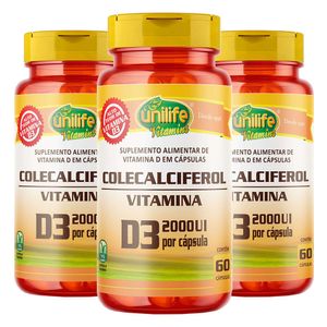 Kit 3x Vitamina D3 Colecalciferol (2.000 UI) 60 Cápsulas Vegetarianas - Unilife