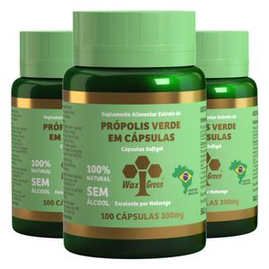 Kit 3x Própolis Verde 80% Extrato Seco (300mg) 100 Cápsulas - Wax Green