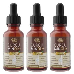 Kit 3x Curcuminol (Curcumina, Condroitina e Colágeno Tipo II) Sabor Abacaxi com Gengibre 30ml - Unilife