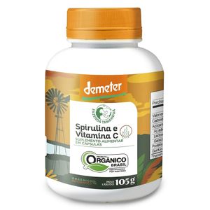 Spirulina Orgânica c Vit C (500mg) 105g 200 Cápsulas - Fazenda Tamanduá