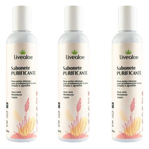 Kit 3x Sabonete Purificante (Aloe Vera, Açafrão, Pariri Beldroega, Losna, Melaleuca) 200ml - LiveAloe