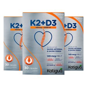 Kit 3x Vitamina K2 + D3 (2000UI) Máx 30 Softgel - Katiguá