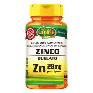 Zinc Quelado ZN (28mg) 60 Cápsulas Vegetarianas - Unilife