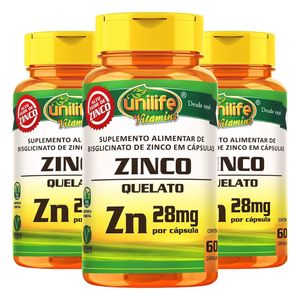 Kit 3x Zinco Quelato ZN (28mg) 60 Cápsulas Vegetarianas - Unilife