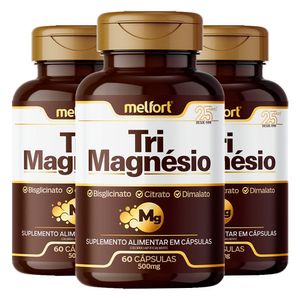 Kit 3x Tri-Magnésio (Bisglicinato, Citrato e Malato) 60 Cápsulas - Melfort