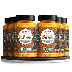 Kit 6x Cúrcuma Black Pearl - Cúrcuma Orgânica com pimenta preta (600mg) 90 Cápsulas - NOA Originals