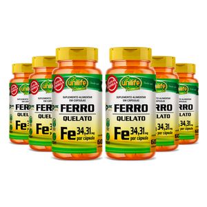 Kit 6x Ferro Quelato FE 60 Cápsulas Vegetarianas- Unilife