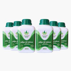 Kit 6x Polpa de Babosa (100% Polpa de Aloe Vera Pura) 500ml - Mundo Aloe