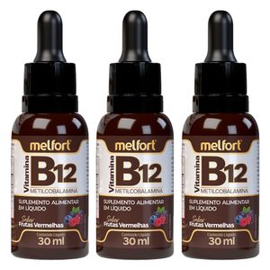 Kit 3x Vitamina B12 em Gotas 30ml Sabor Frutas Vermelhas - Melfort