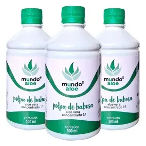 Kit 3x Polpa de Babosa (Aloe Vera Concentrado) 500ml - Mundo Aloe