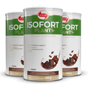 Kit 3x Isofort Plant 450g Cacau (Proteína 100% Vegano Isolada de Ervilha e Arroz) - Vitafor