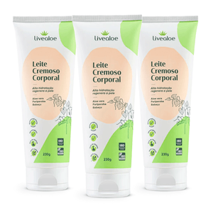 Kit 3x Leite Cremoso (Creme Corporal de Aloe Vera, Babaçu, Uva, Poriparoba) 230g - LiveAloe