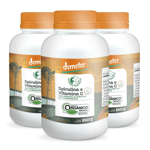 Kit 3x Spirulina Orgânica Com Vit C (500mg) 180g 360 Comprimidos - Fazenda Tamanduá