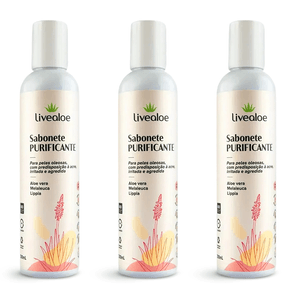 Kit 3x Sabonete Purificante (Aloe Vera, Açafrão, Pariri Beldroega, Losna, Melaleuca) 200ml - LiveAloe