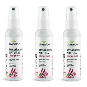 Kit 3x Desodorante Natural Aloe Gerânio 60ml - LiveAloe