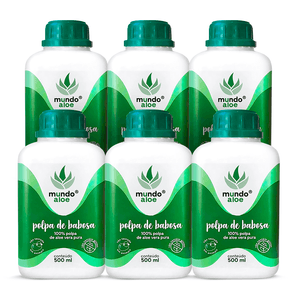Kit 6x Polpa de Babosa (100% Polpa de Aloe Vera Pura) 500ml - Mundo Aloe