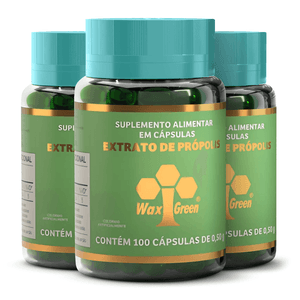 N51- Kit 3x Própolis Verde 80% Extrato Seco (300mg) 100 Cápsulas - Wax Green