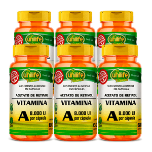 Kit 6x Vitamina A Retinol (8.000 UI) 60 Cápsulas Vegetarianas - Unilife