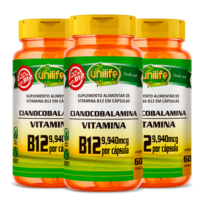 Kit 3x Vitamina B12 Cianocobalamina 60 Cápsulas Vegetarianas - Unilife