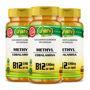 Kit 3x Vitamina B12 Metilcobalamina 60 Cápsulas Vegetarianas - Unilife