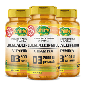 Kit 3x Vitamina D3 Colecalciferol (2.000 UI) 60 Cápsulas Vegetarianas - Unilife