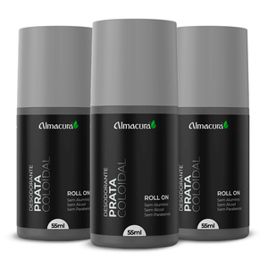 Kit 3x Desodorante Roll-on de Prata Coloidal s/ perfume, álcool e parabenos 55ml - Almacura