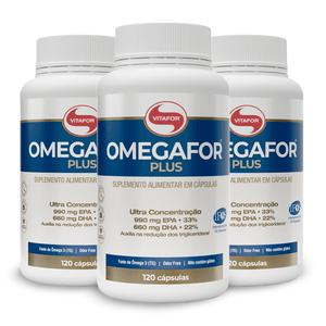 Kit 3x Ômegafor Plus - Ômega 3 Concentrado + EPA (990mg) DHA (660mg) 120 Cápsulas - Vitafor