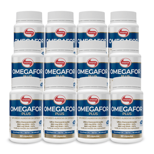 Caixa 12x Ômegafor Plus - Ômega 3 Concentrado + EPA (990mg) DHA (660mg) 60 Cápsulas - Vitafor