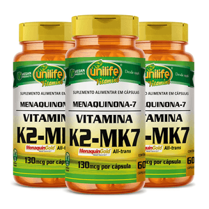 Kit 3x Vitamina K2 mk-7 Menaquinona 60 Cápsulas Vegetarianas - Unilife