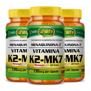 Kit 3x Vitamina K2 mk-7 Menaquinona 120 Cápsulas Vegetarianas - Unilife