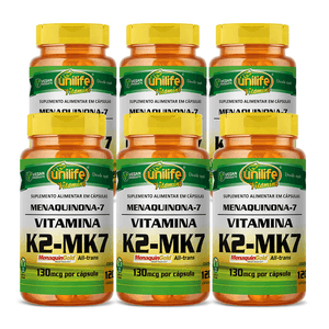 Kit 6x Vitamina K2 mk-7 Menaquinona 120 Cápsulas Vegetarianas - Unilife