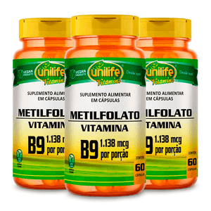 Kit 3x Vitamina B9 Metilfolato 60 Cápsulas - Unilife
