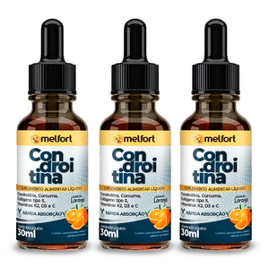 Kit 3x Condroitina com Cúrcuma, Colágeno Tipo II em Gotas Sabor Laranja 30ml - Melfort