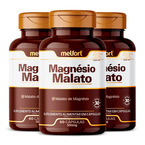Kit 3x Magnésio Malato (500mg) 60 Cápsulas - Melfort